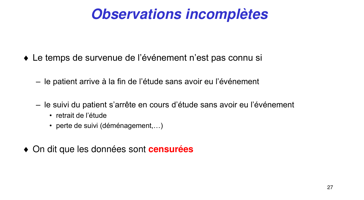 Statistiques pour médecins 11 survie page 27