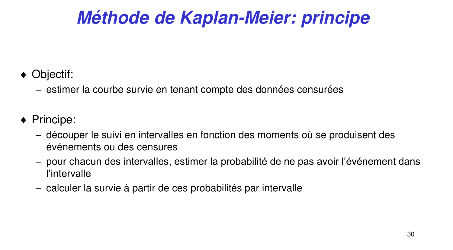 Statistiques pour médecins 11 survie page 30