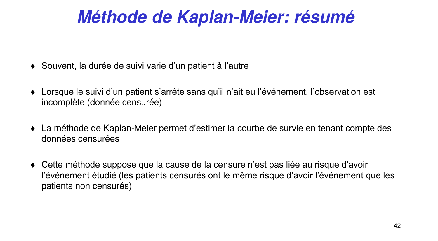 Statistiques pour médecins 11 survie page 42