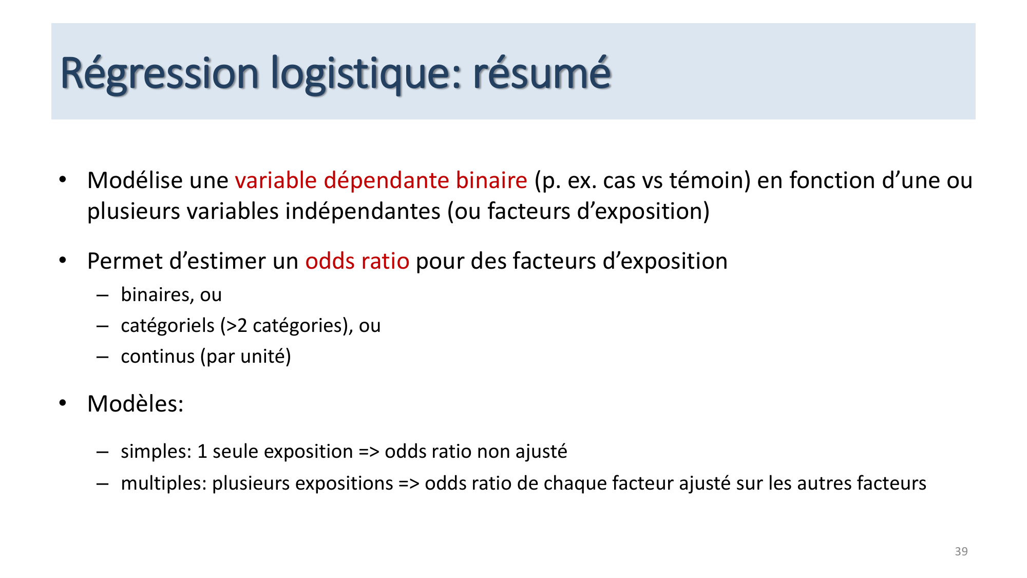 Statistiques pour médecins 12 cas témoins page 39