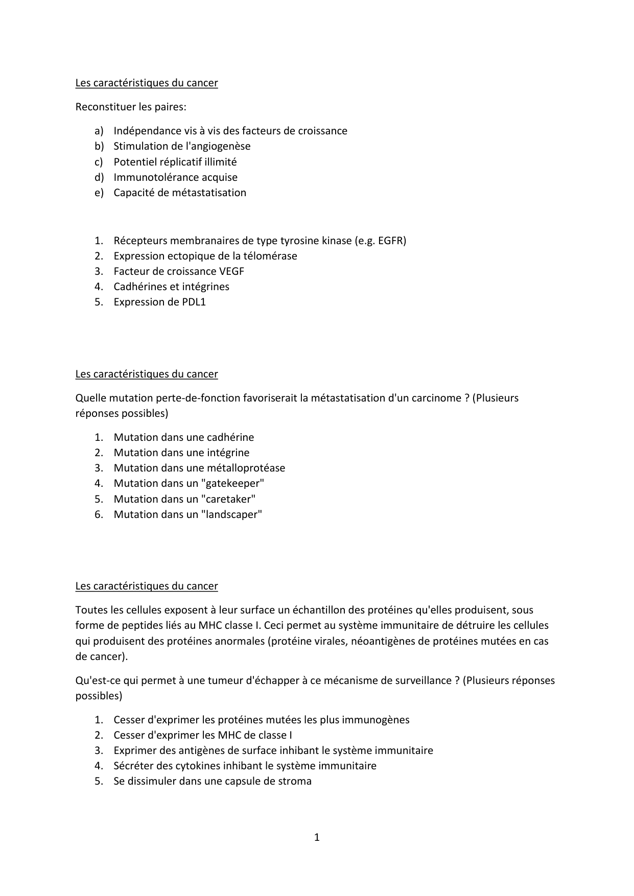 Auto-évaluation d'oncogénétique page 1