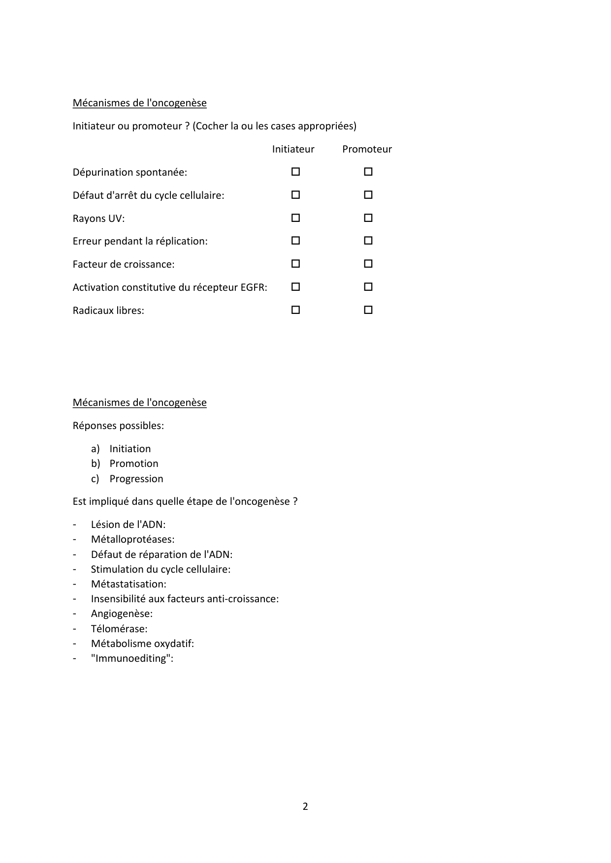 Auto-évaluation d'oncogénétique page 2