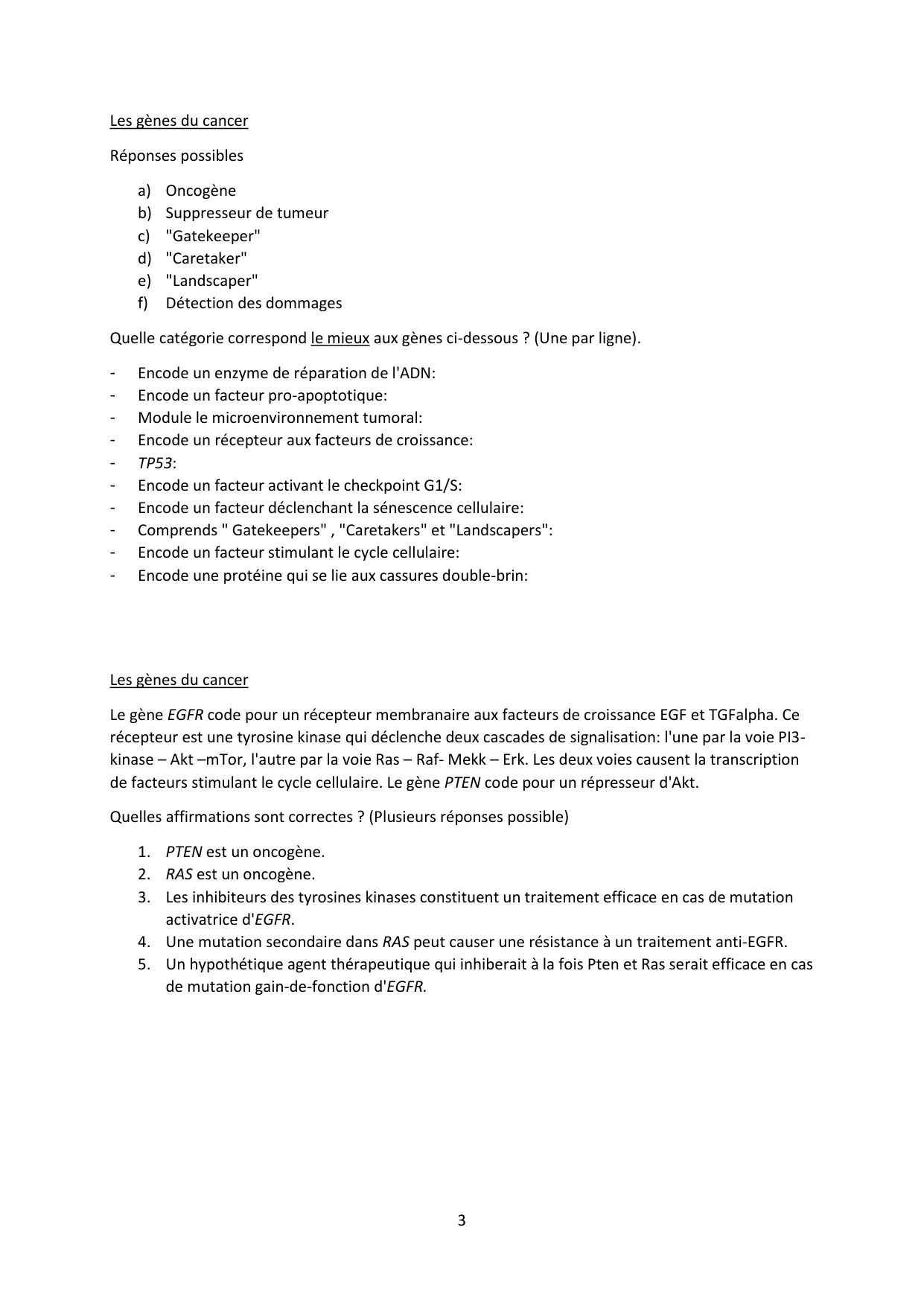 Auto-évaluation d'oncogénétique page 3