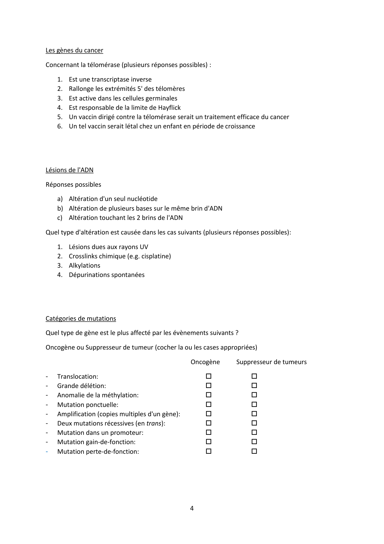 Auto-évaluation d'oncogénétique page 4