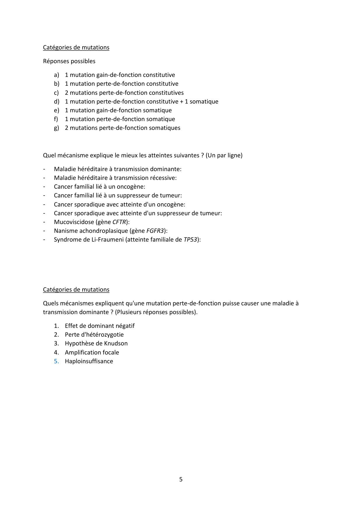 Auto-évaluation d'oncogénétique page 5