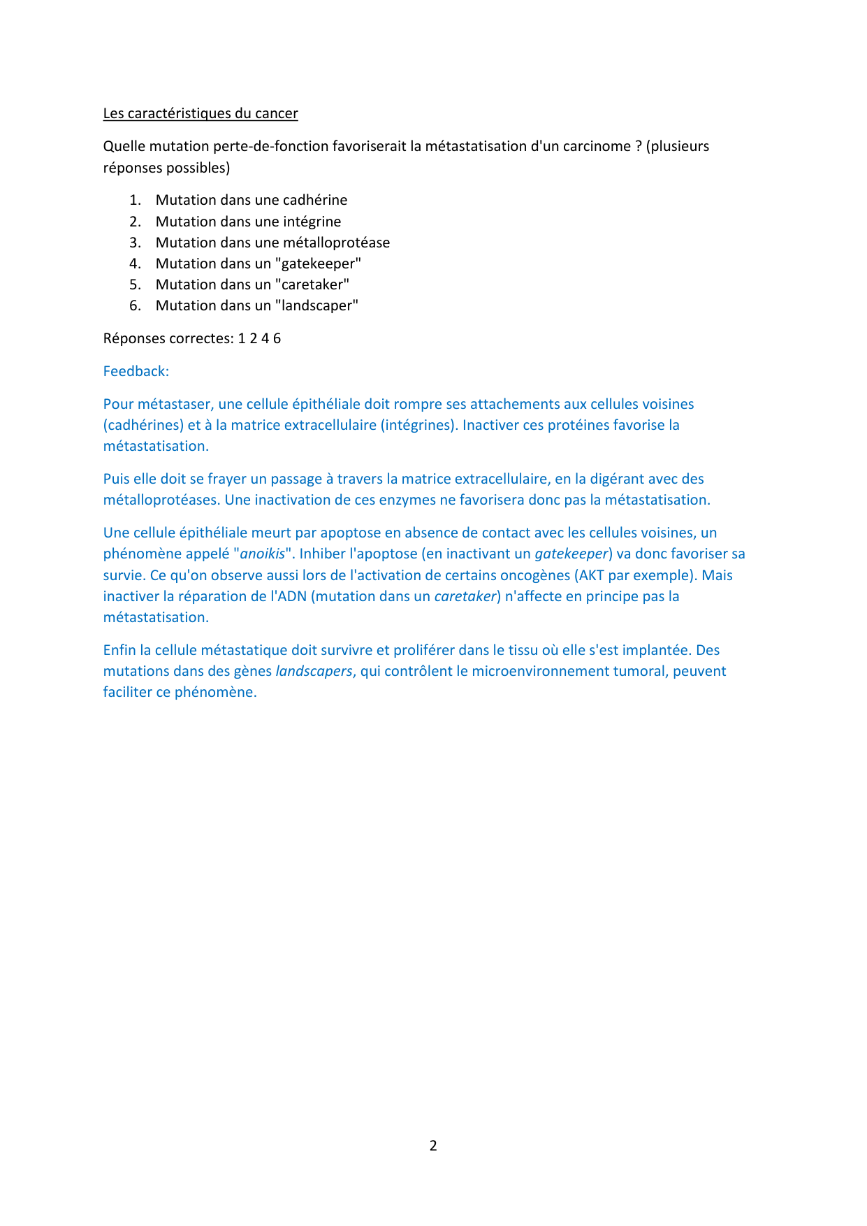 Auto-évaluation — avec réponses page 2