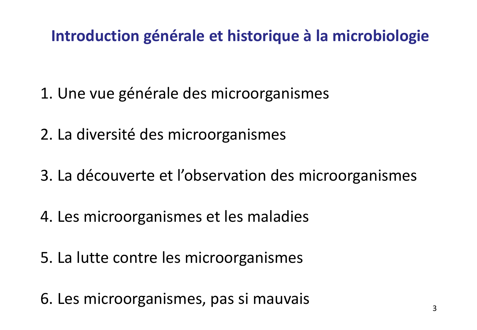 Introduction à la microbiologie — diapositives page 3