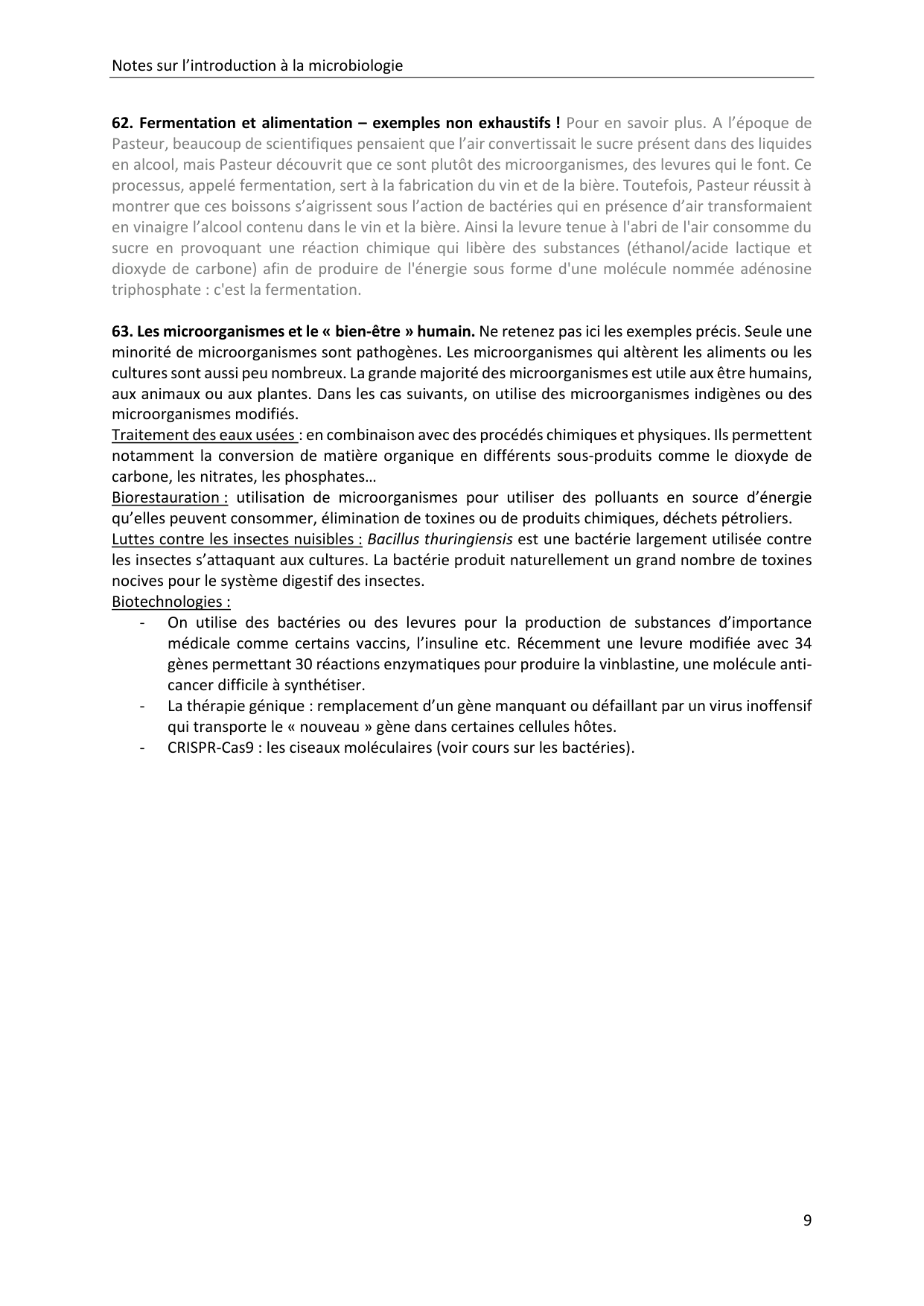 Introduction à la microbiologie — notes page 9