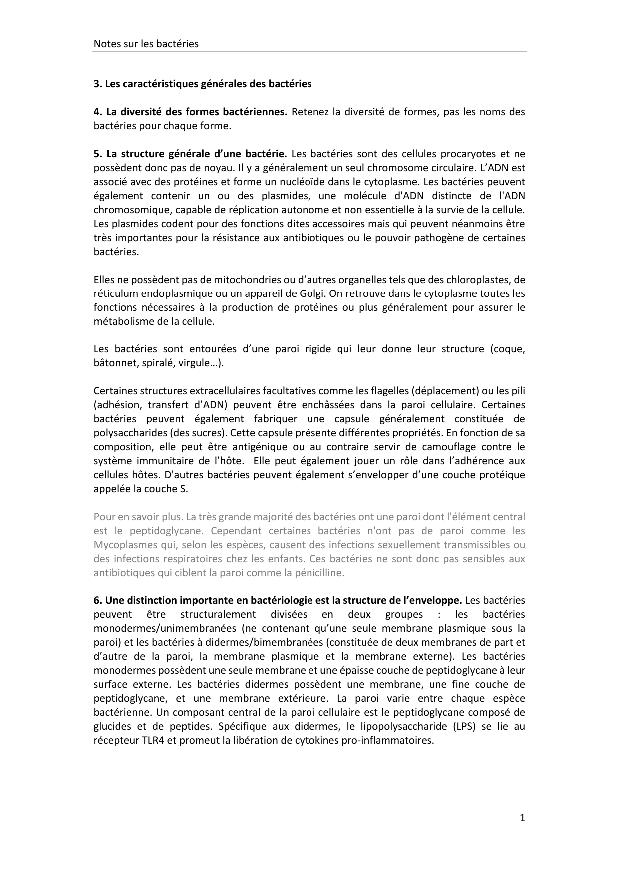 Les bactéries — notes page 1