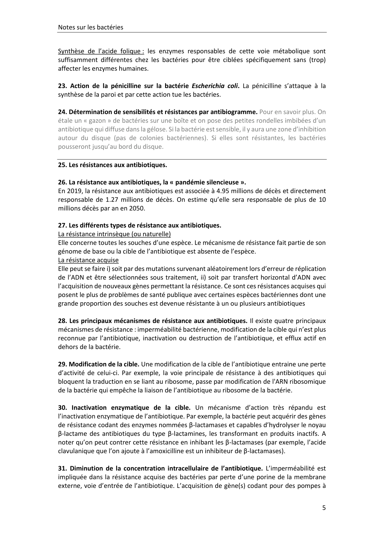 Les bactéries — notes page 5