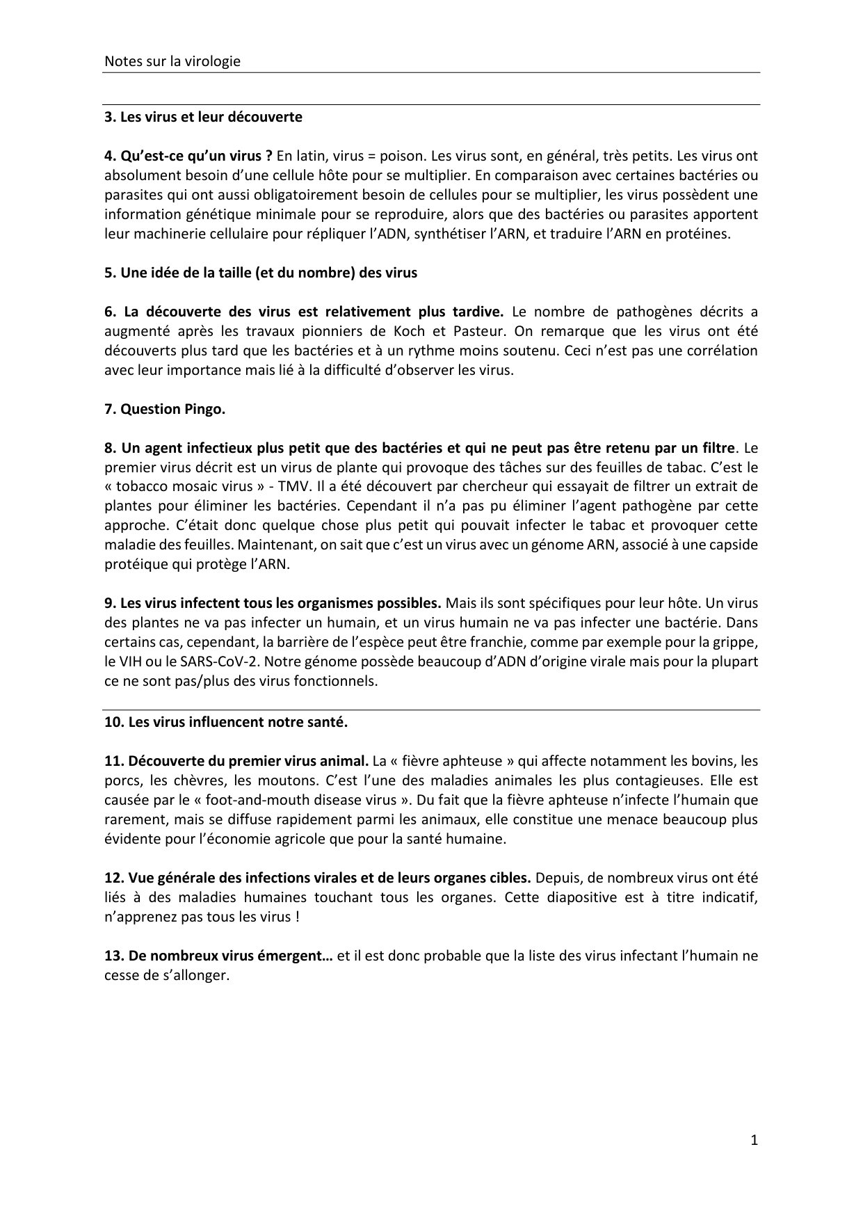 Les virus — notes page 1