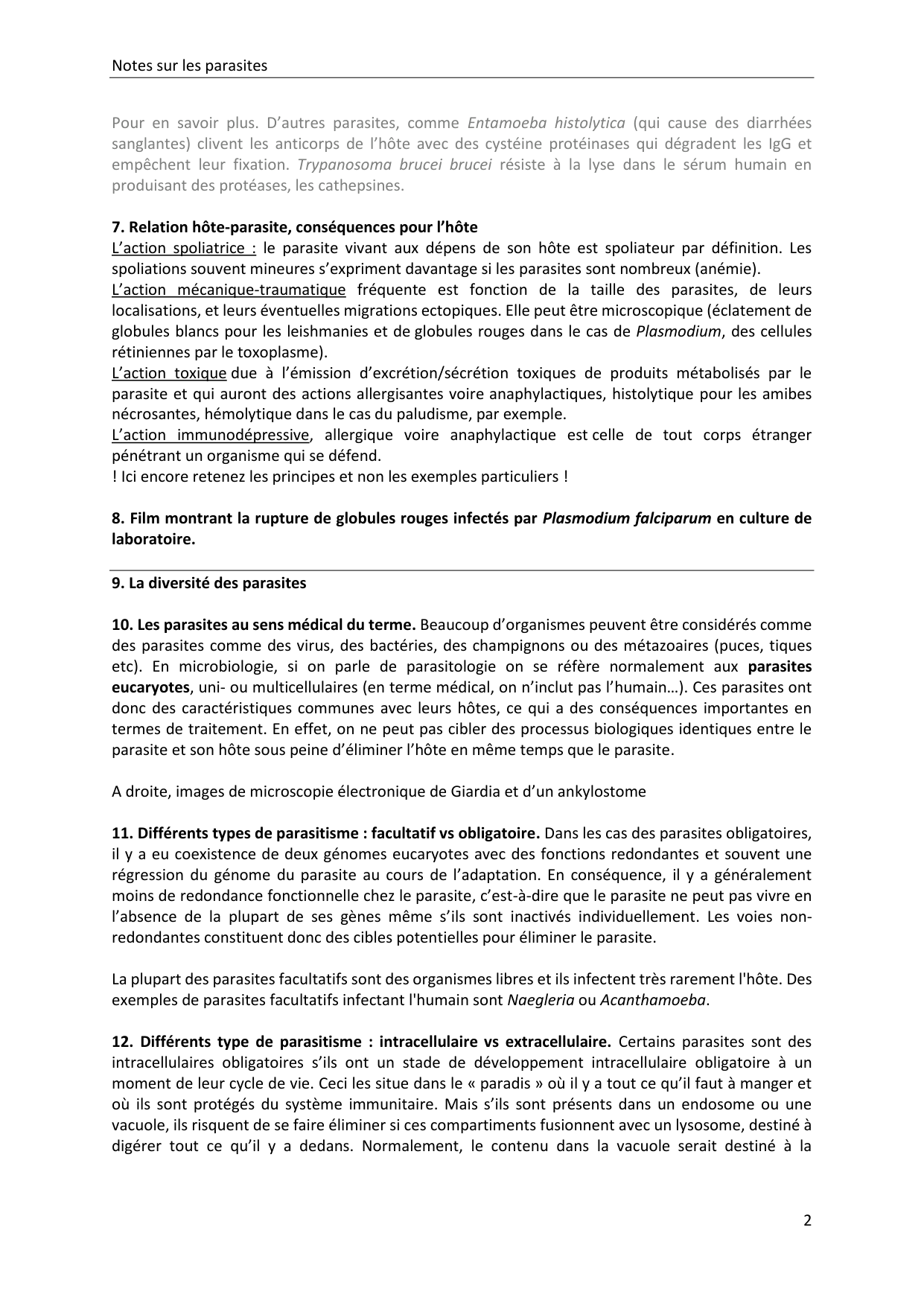 Les parasites — notes page 2