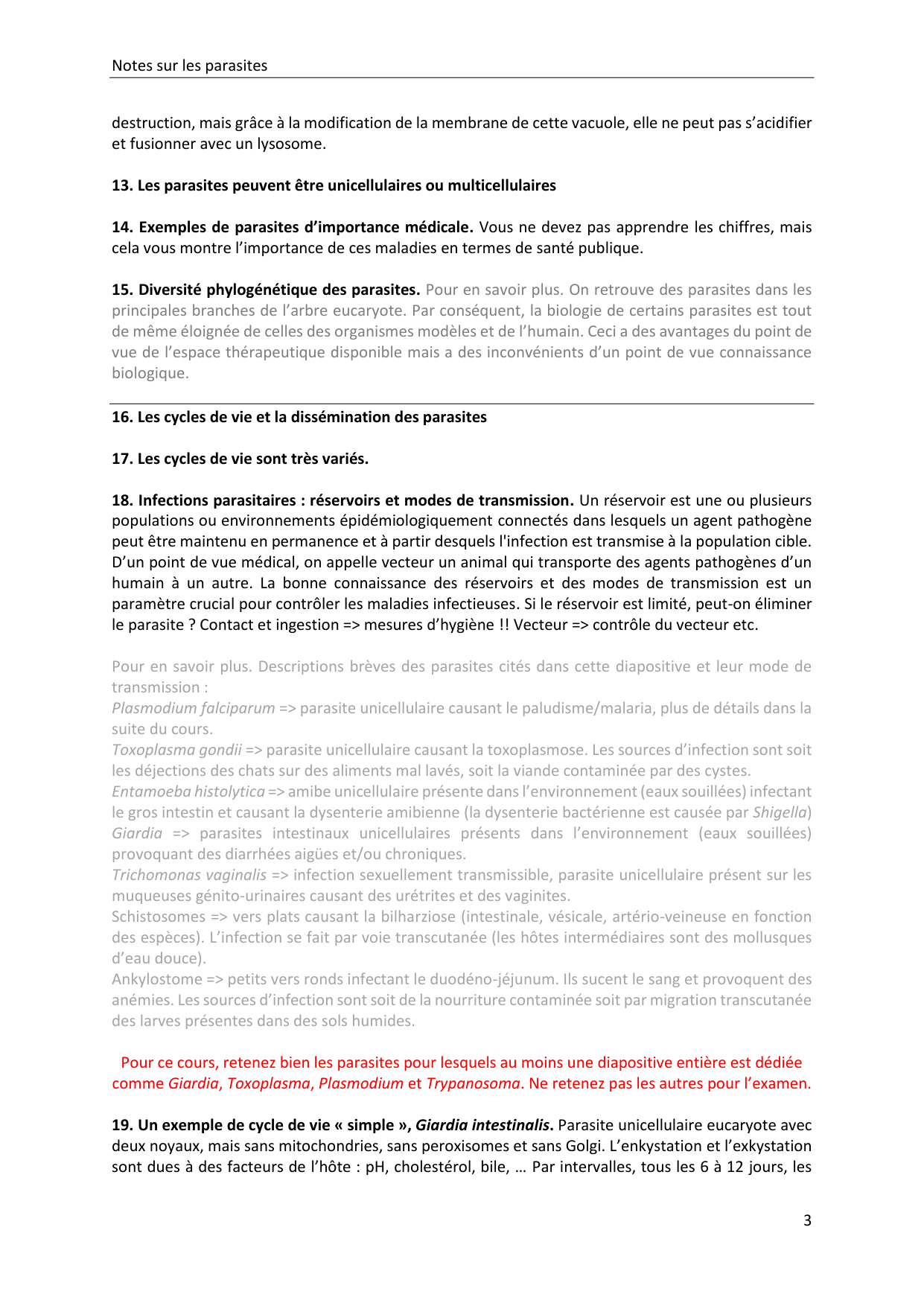 Les parasites — notes page 3