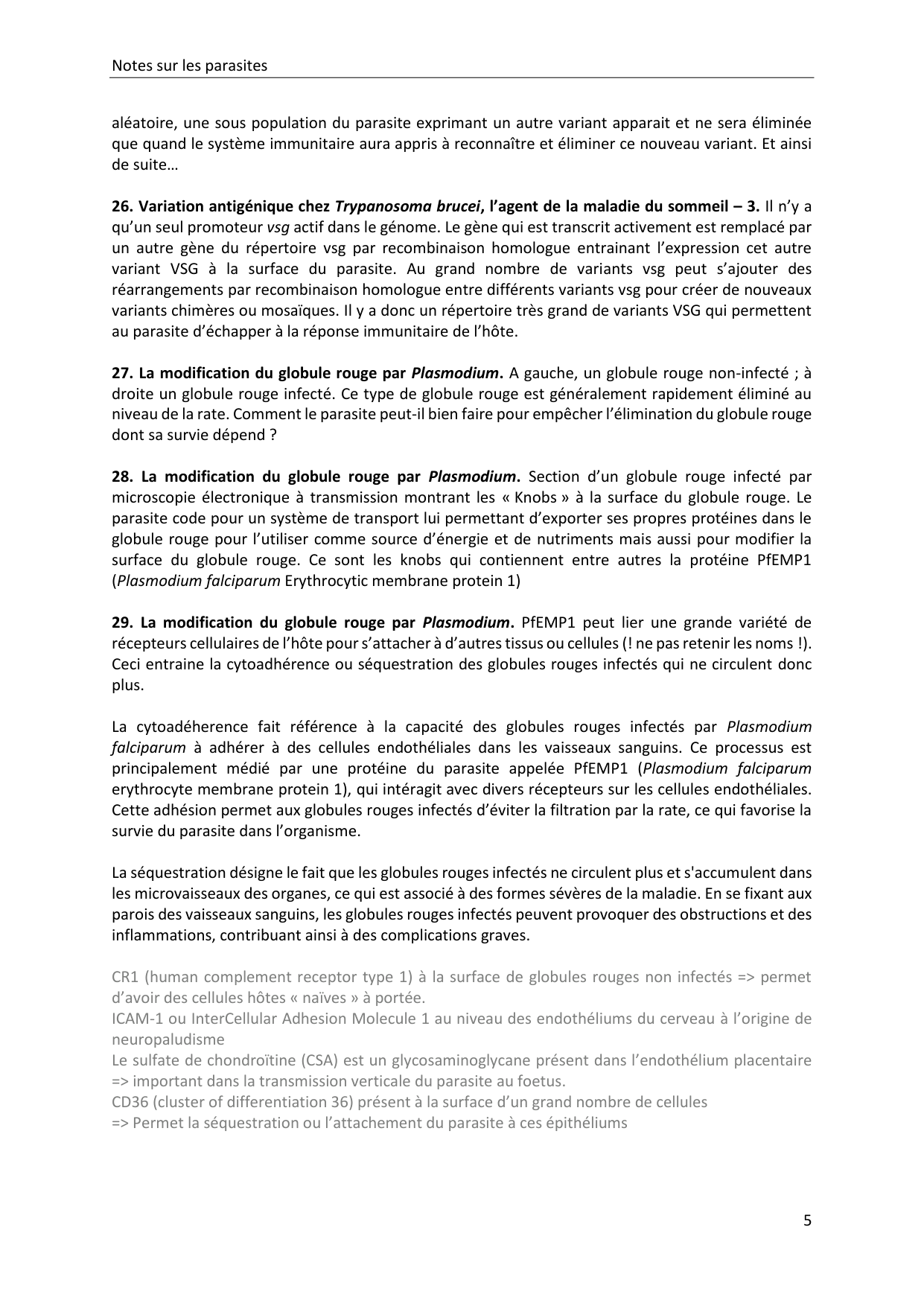 Les parasites — notes page 5