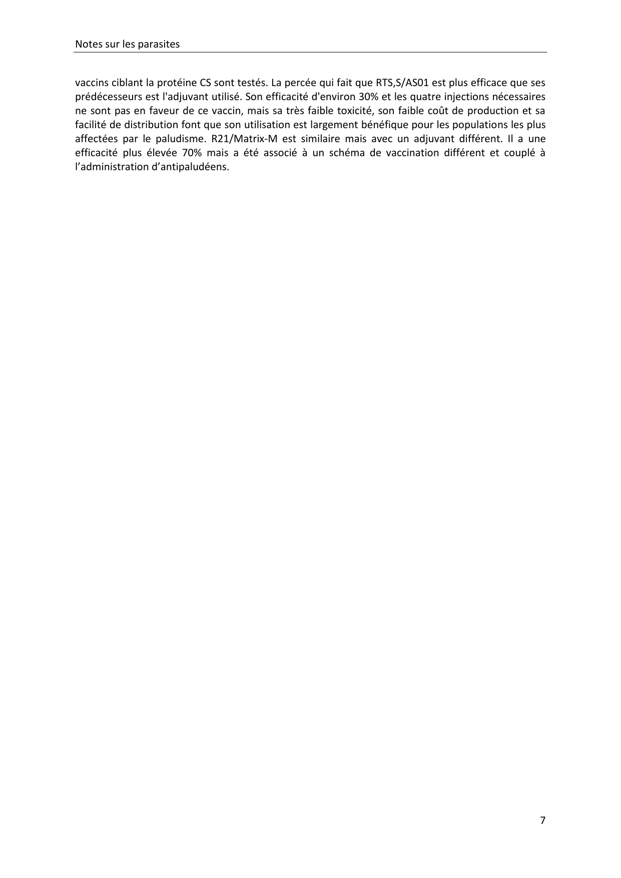 Les parasites — notes page 7