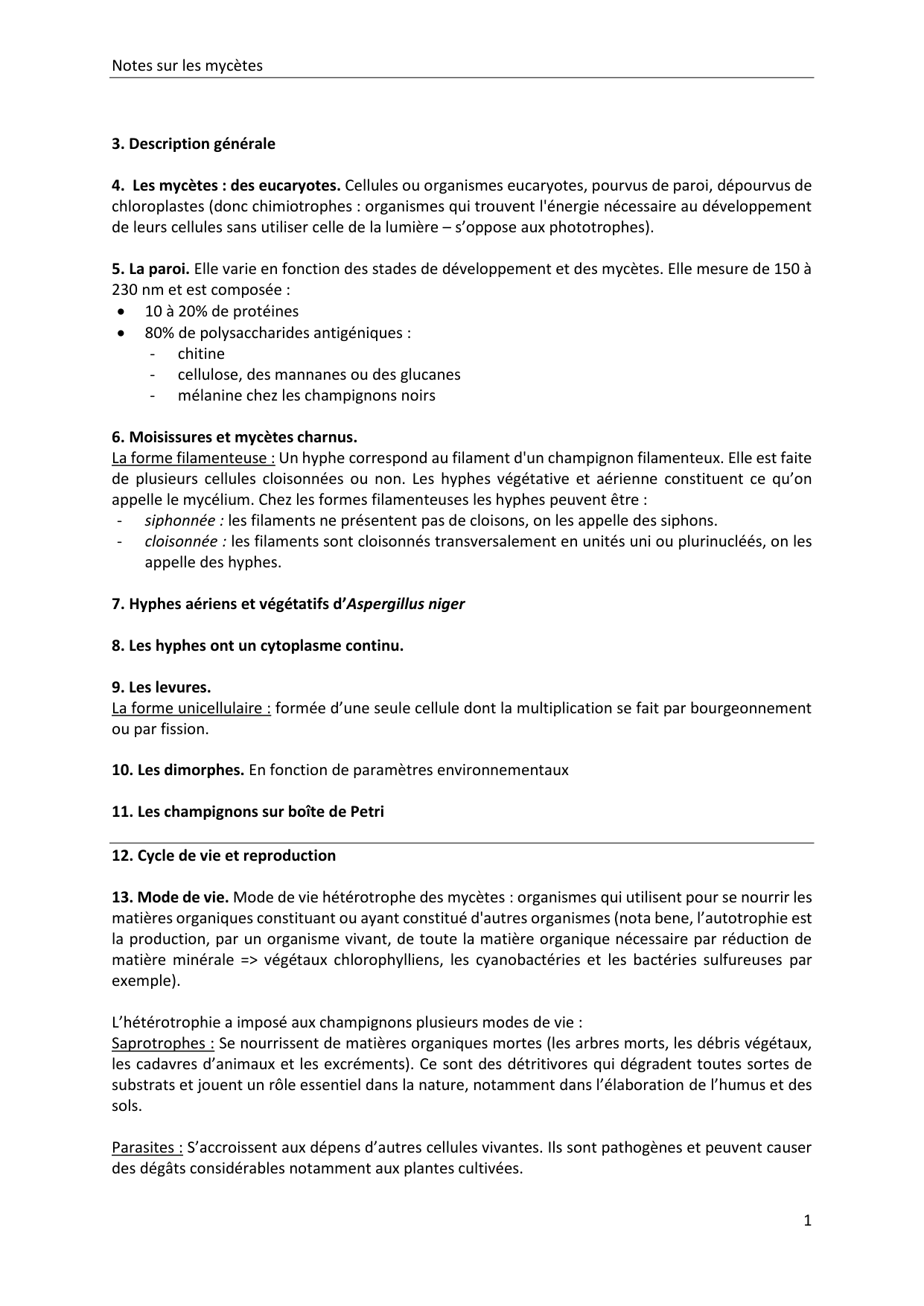 Les champignons — notes page 1