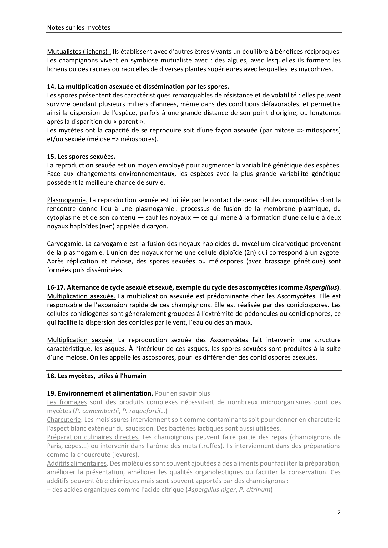 Les champignons — notes page 2