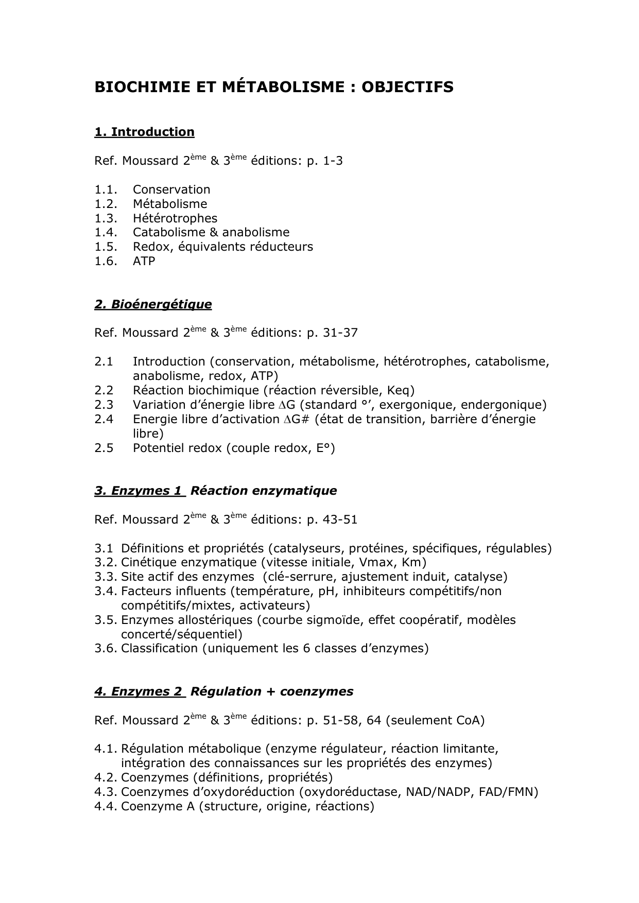 Biochimie et métabolisme — objectifs page 1