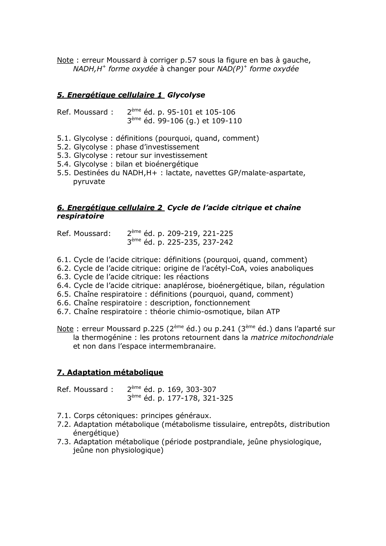 Biochimie et métabolisme — objectifs page 2