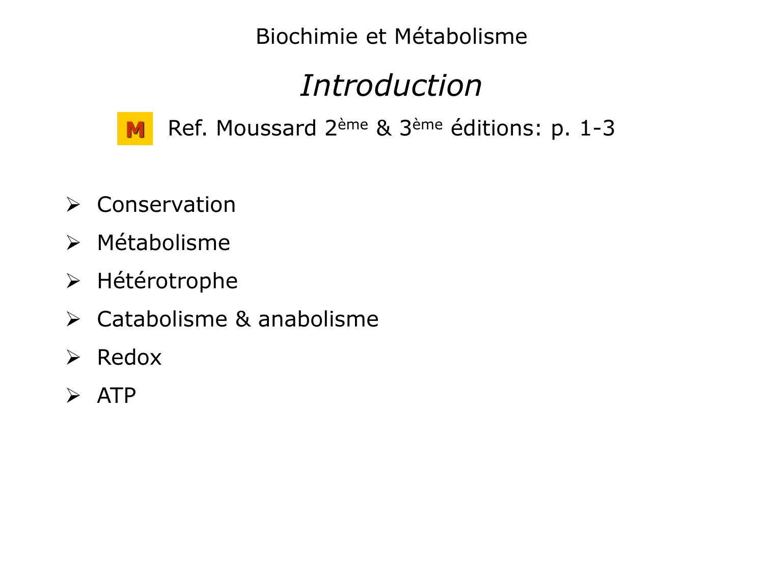 Introduction à la biochimie et au métabolisme page 3