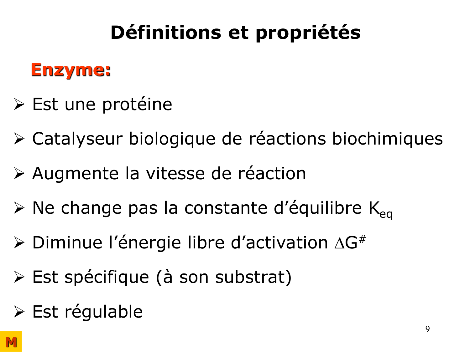 Enzymes I — réaction enzymatique page 9