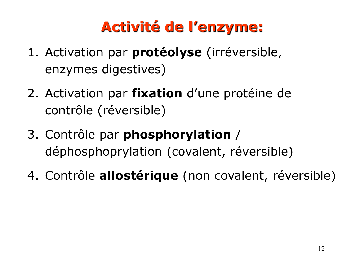 Enzymes II — régulation et coenzymes page 12
