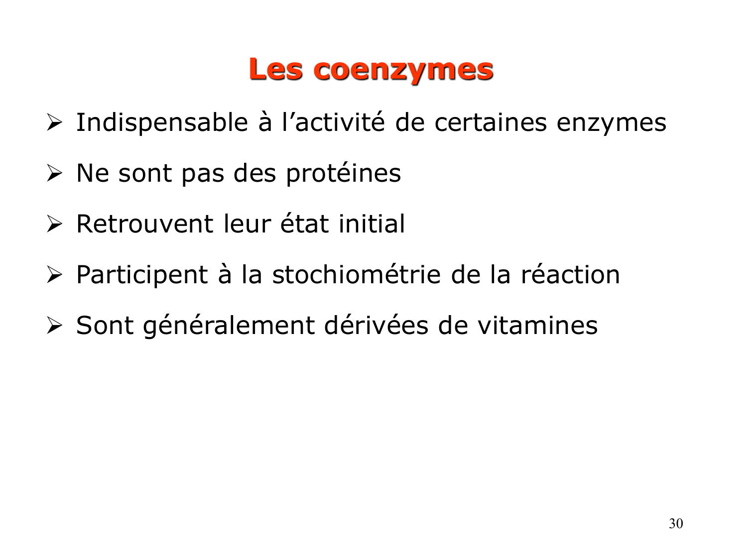 Enzymes II — régulation et coenzymes page 30