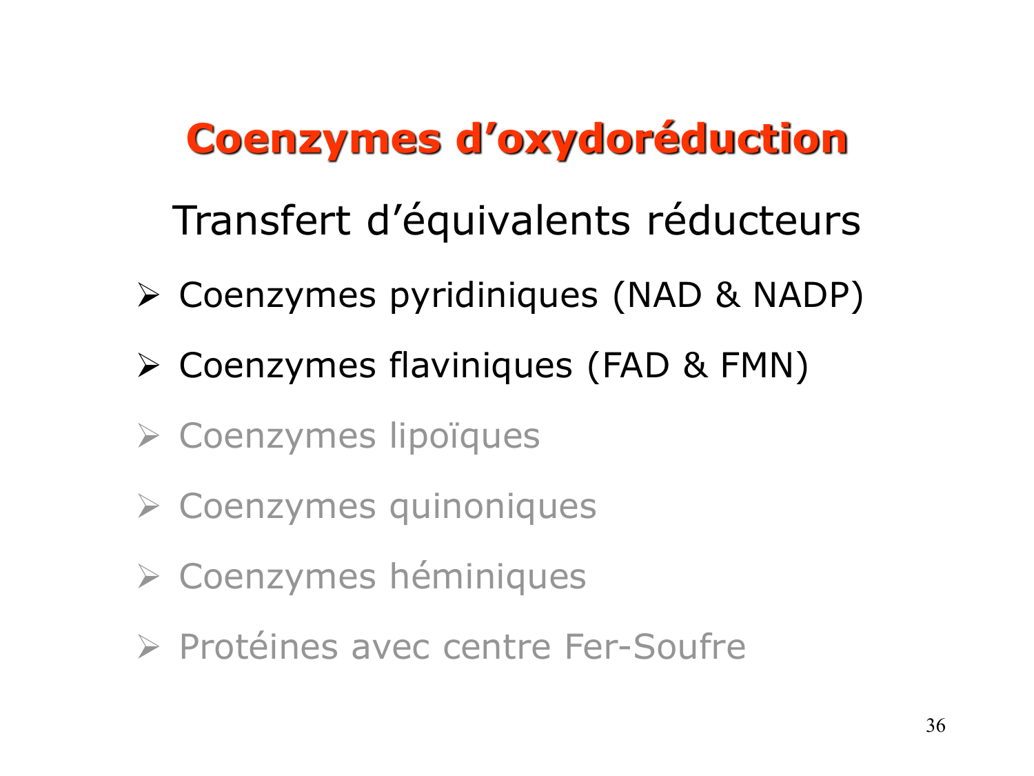 Enzymes II — régulation et coenzymes page 36