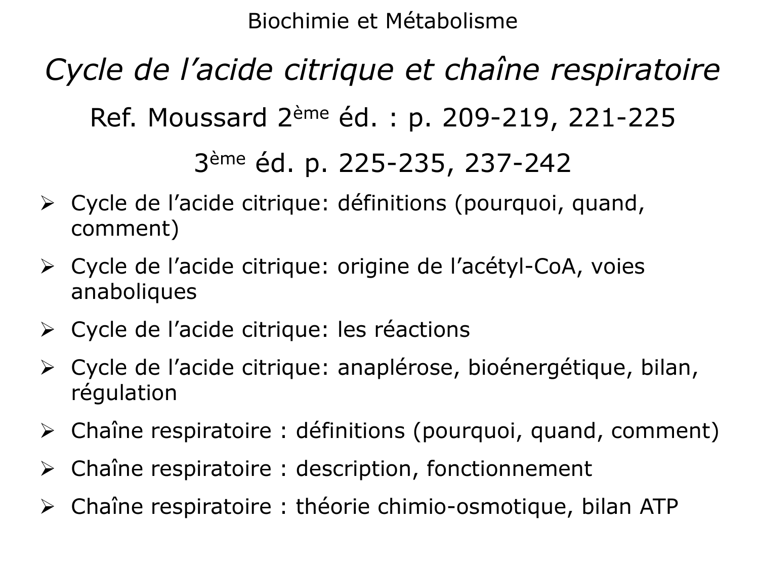 Cycle de l’acide citrique et chaîne respiratoire page 3