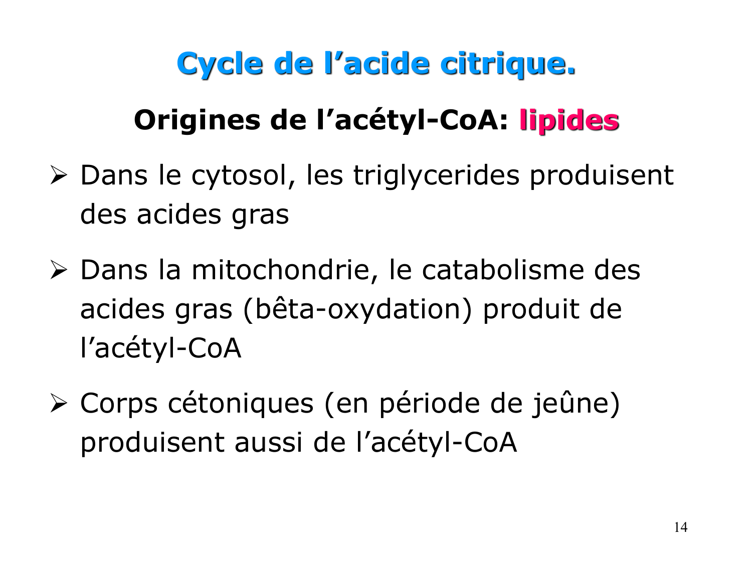 Cycle de l’acide citrique et chaîne respiratoire page 14