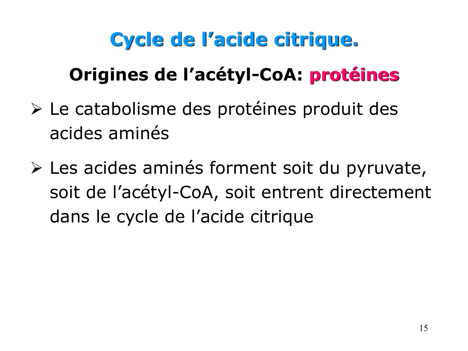 Cycle de l’acide citrique et chaîne respiratoire page 15