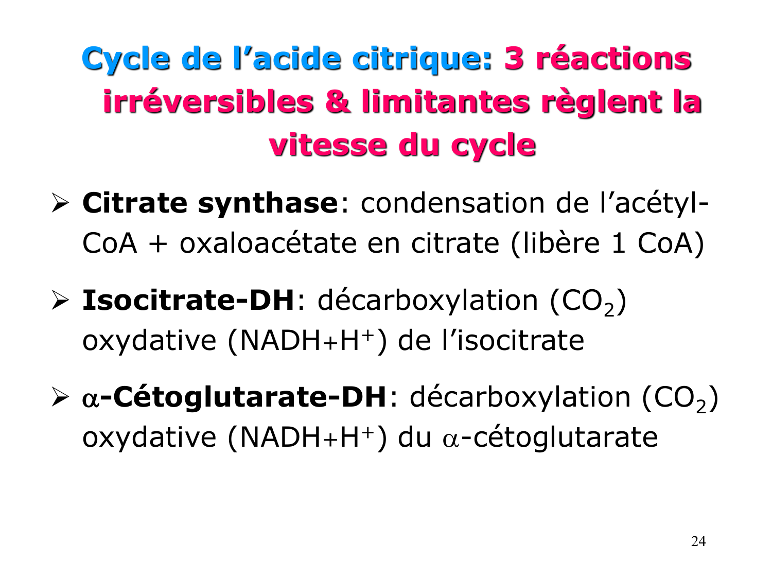 Cycle de l’acide citrique et chaîne respiratoire page 24
