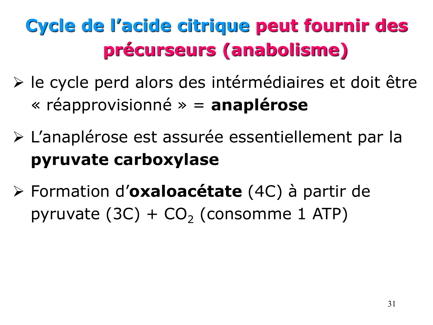 Cycle de l’acide citrique et chaîne respiratoire page 31
