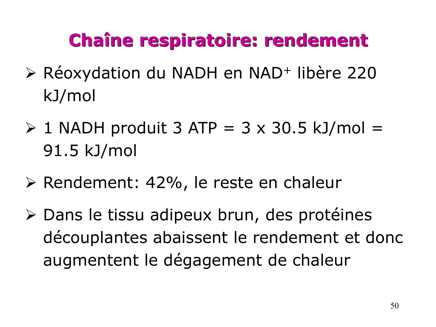 Cycle de l’acide citrique et chaîne respiratoire page 50
