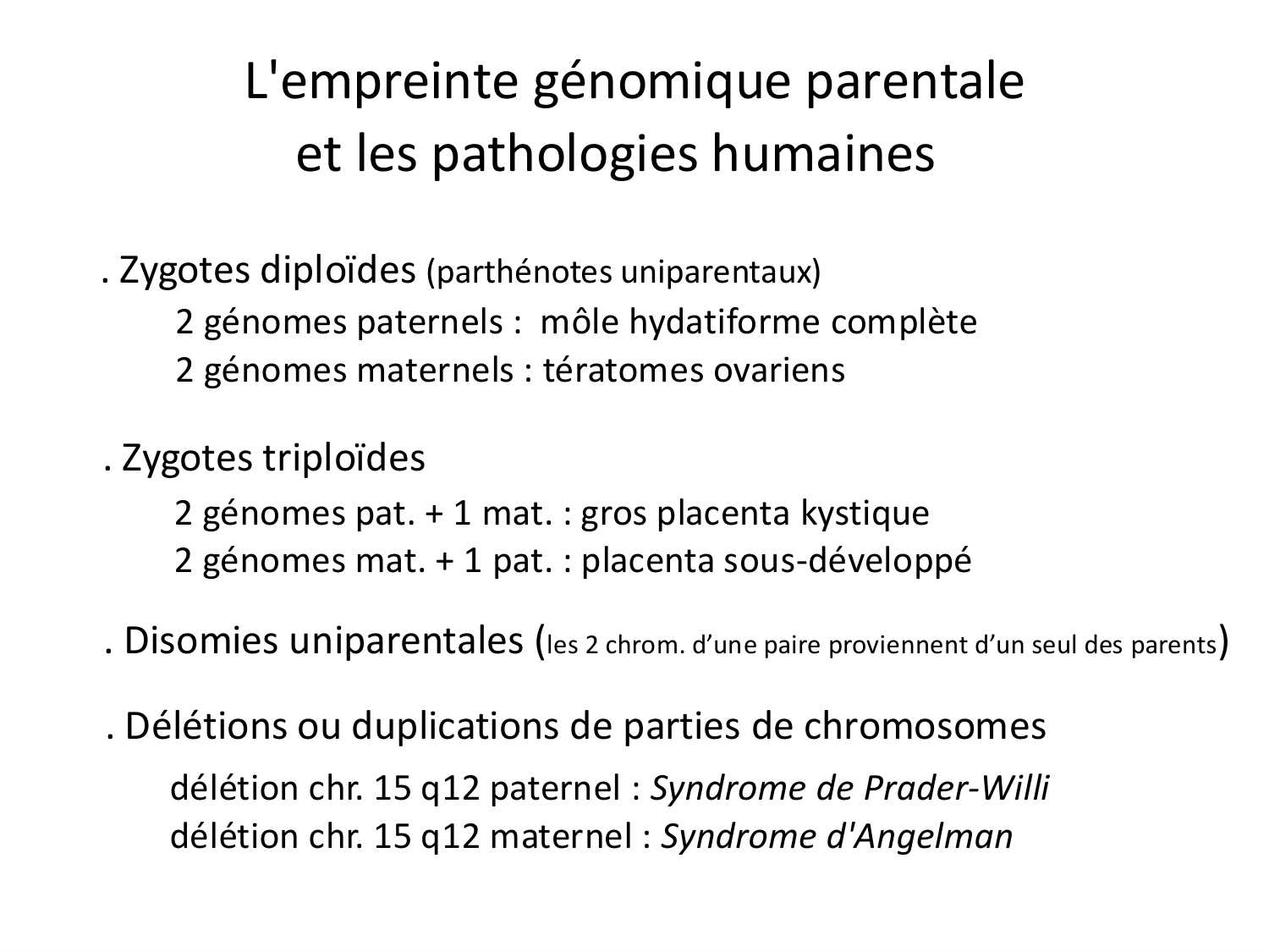 Fécondation et empreinte génomique page 82