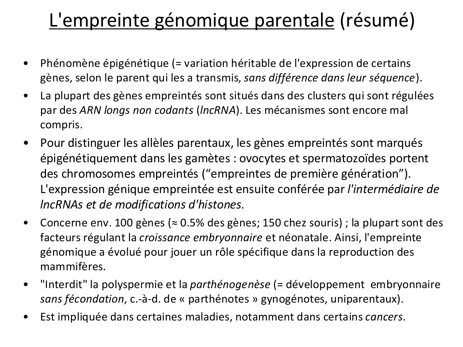 Fécondation et empreinte génomique page 86