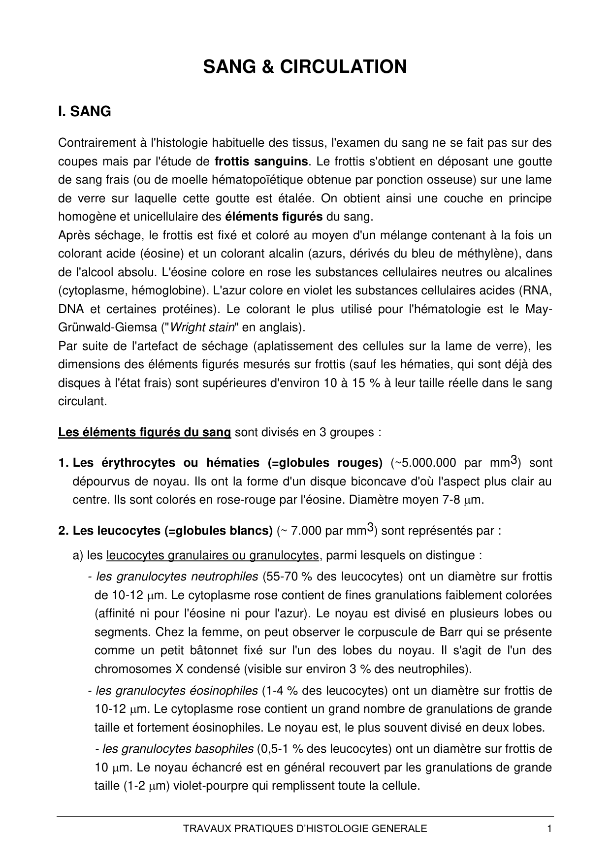 Histologie — sang et circulation page 1
