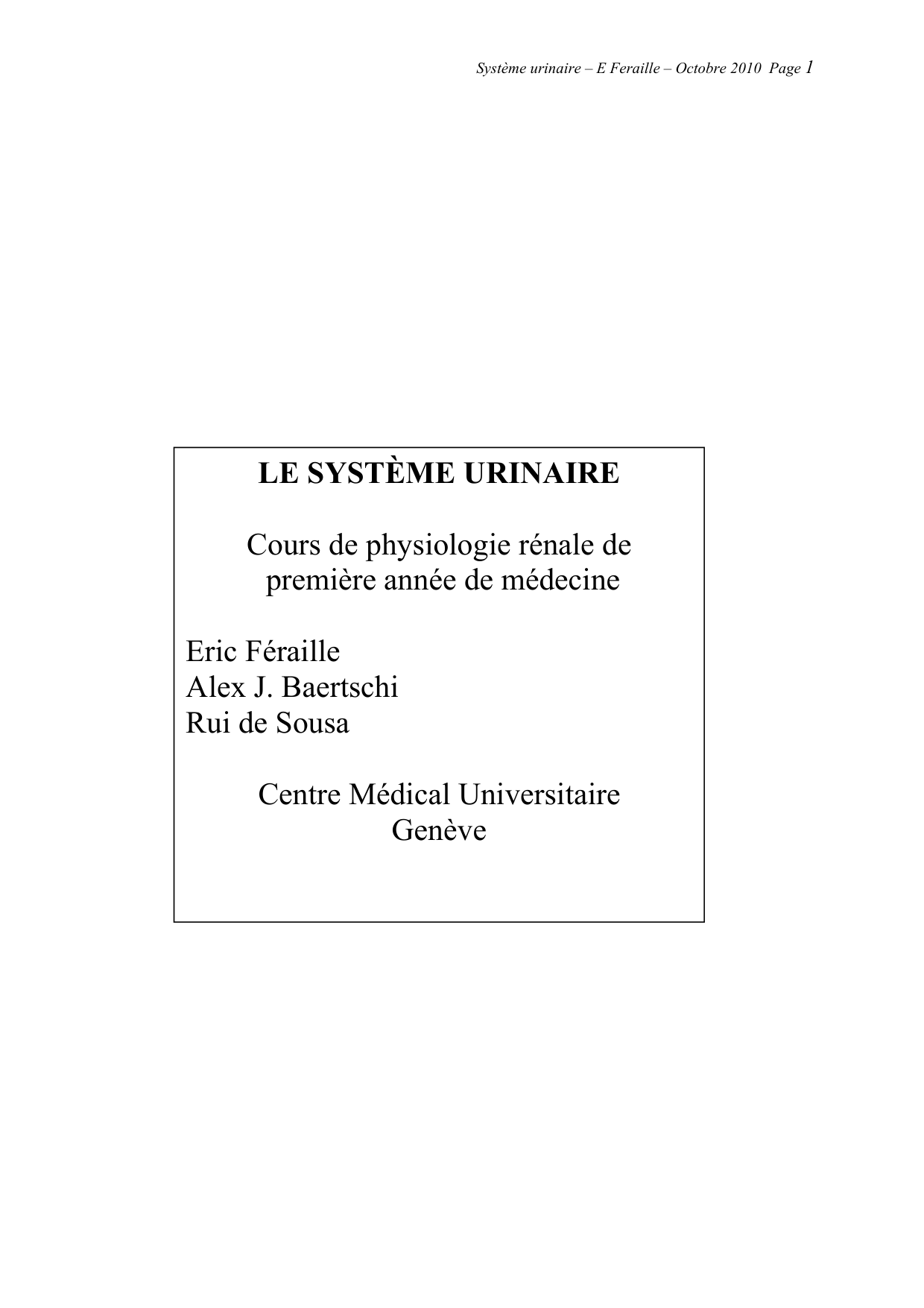 Système urinaire — ancien polycopié page 1