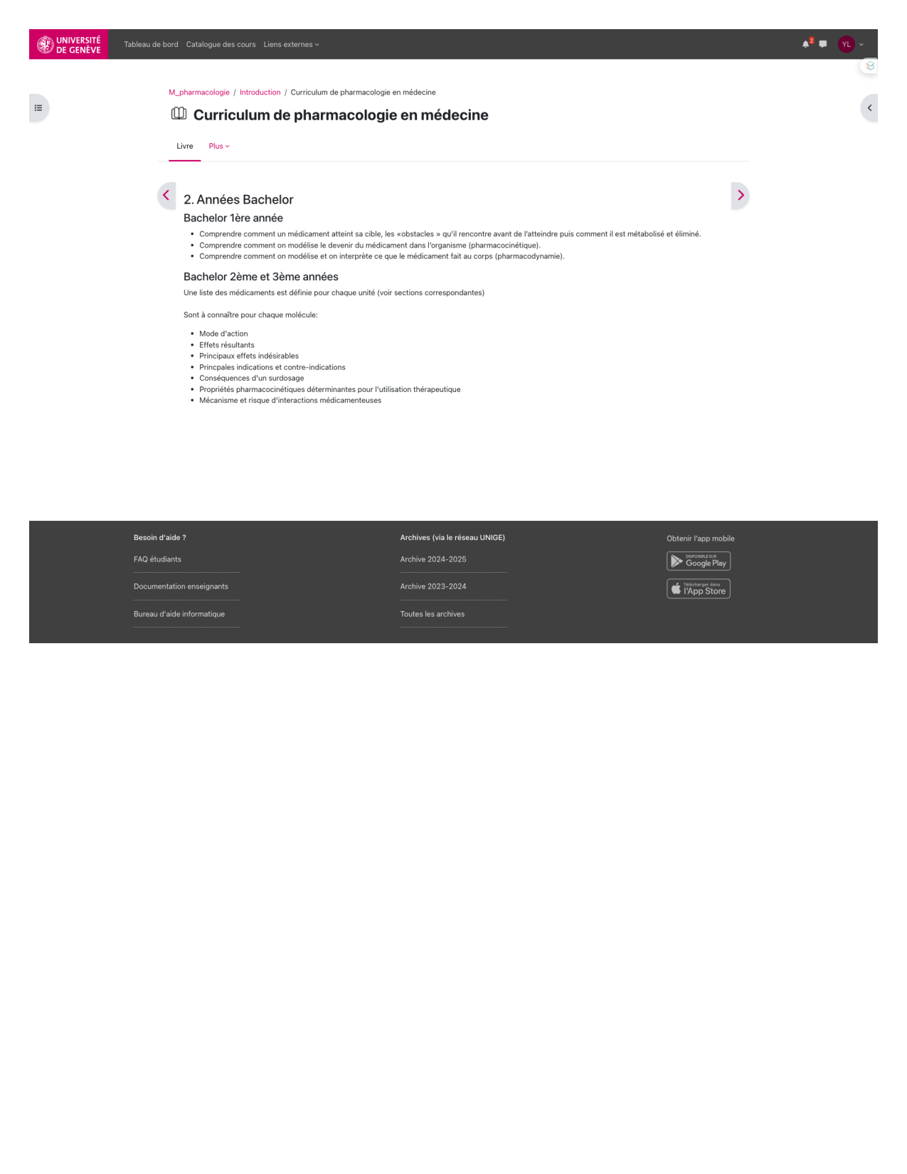 Pharmacologie — curriculum page 1