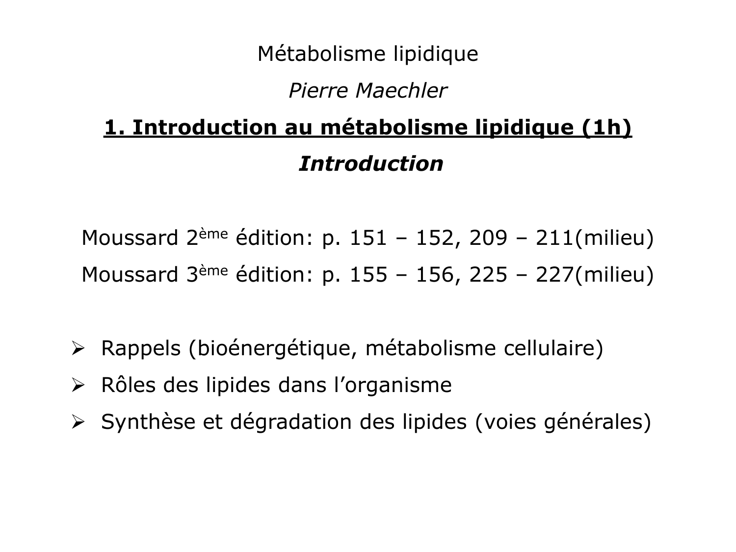 1. Introduction au métabolisme lipidique page 2